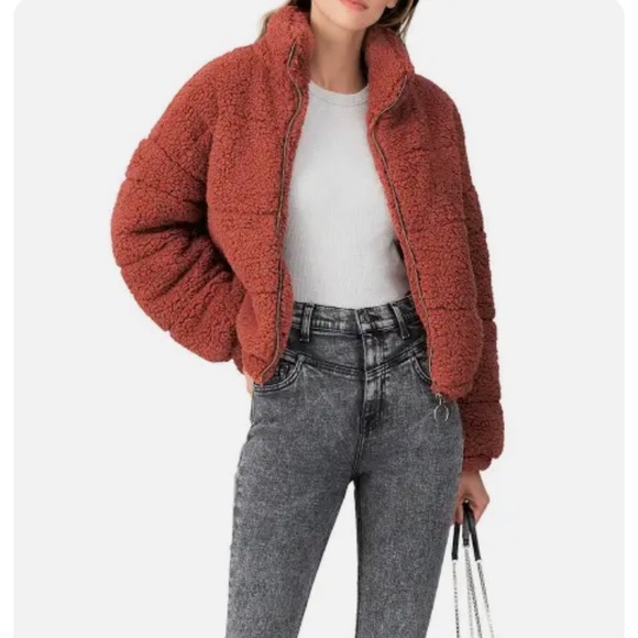 (A7) LOUNA Rust Sherpa Puffer Teddy Bear Jacket, Size Medium - Picture 3 of 15